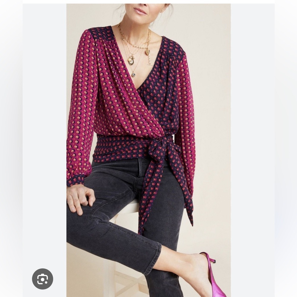 Maeve Pink and Navy Wrap Top